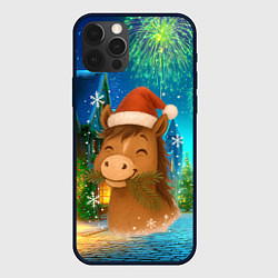 Чехол iPhone 12 Pro Max Новогодняя лошадка жует елочные ветки