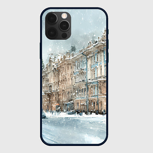 Чехол iPhone 12 Pro Max Снежный день в Санкт-Петербурге / 3D-Черный – фото 1