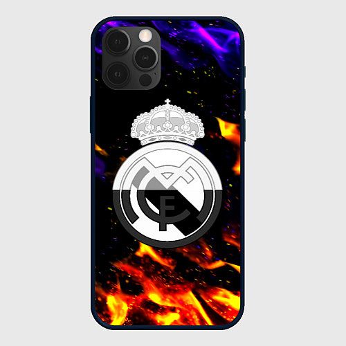 Чехол iPhone 12 Pro Max Реал Мадрид огонь текстура / 3D-Черный – фото 1