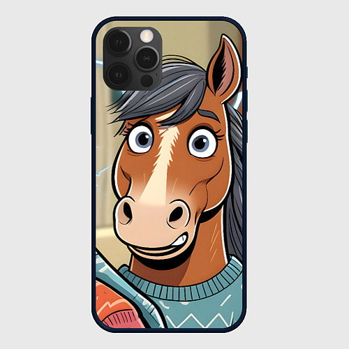 Чехол iPhone 12 Pro Max Конь и недоразумение / 3D-Черный – фото 1