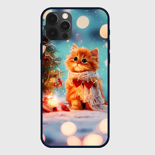 Чехол iPhone 12 Pro Max Рыжий маленький новогодний котенок / 3D-Черный – фото 1