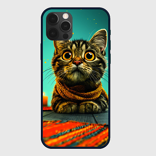 Чехол iPhone 12 Pro Max Котик под елкой / 3D-Черный – фото 1