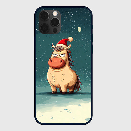 Чехол iPhone 12 Pro Max Забавная мем - лошадка / 3D-Черный – фото 1