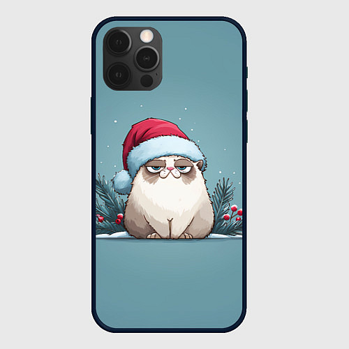 Чехол iPhone 12 Pro Max Мем котик - Новый год / 3D-Черный – фото 1