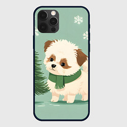Чехол для iPhone 12 Pro Max Новогодний песик с елочкой, цвет: 3D-черный