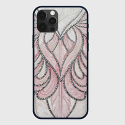 Чехол iPhone 12 Pro Max Нежно розовый орнамент из перьев