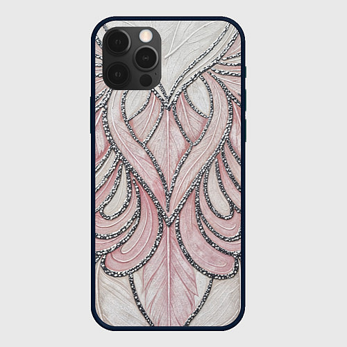 Чехол iPhone 12 Pro Max Нежно розовый орнамент из перьев / 3D-Черный – фото 1