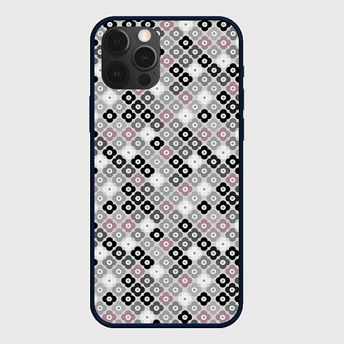 Чехол iPhone 12 Pro Max Цветочный серо-розовый узор ретро / 3D-Черный – фото 1