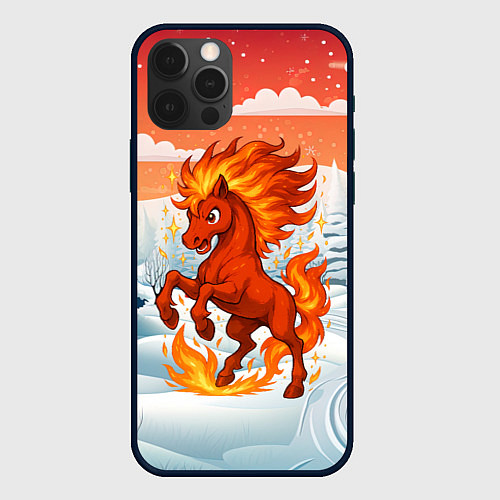 Чехол iPhone 12 Pro Max Огненная красная лошадка / 3D-Черный – фото 1
