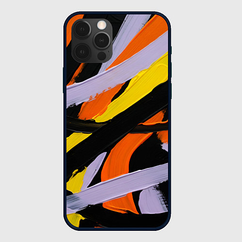Чехол iPhone 12 Pro Max Полоски краски абстракция / 3D-Черный – фото 1
