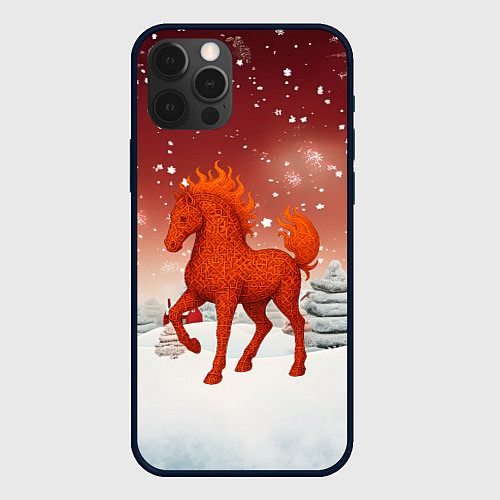 Чехол iPhone 12 Pro Max Огненная текстурная лошадь 2026 / 3D-Черный – фото 1