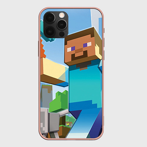 Чехол iPhone 12 Pro Max Minecraft World / 3D-Светло-розовый – фото 1