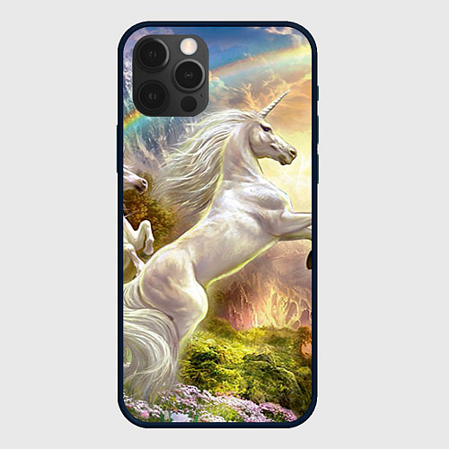 Чехол iPhone 12 Pro Max Радужный единорог / 3D-Черный – фото 1