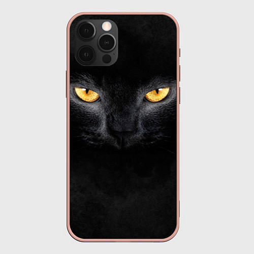 Чехол iPhone 12 Pro Max Черная кошка / 3D-Светло-розовый – фото 1
