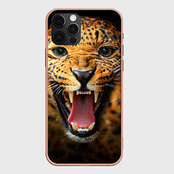 Чехол для iPhone 12 Pro Max Рык леопарда, цвет: 3D-светло-розовый