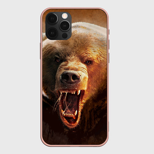 Чехол iPhone 12 Pro Max Рык медведя / 3D-Светло-розовый – фото 1