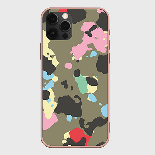 Чехол iPhone 12 Pro Max Камуфляж: микс цветов / 3D-Светло-розовый – фото 1