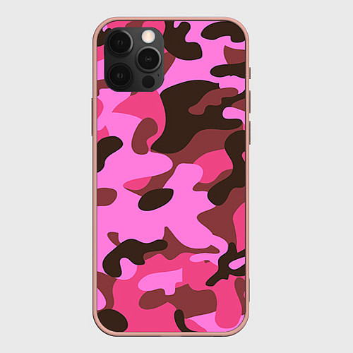 Чехол iPhone 12 Pro Max Камуфляж: розовый/коричневый / 3D-Светло-розовый – фото 1
