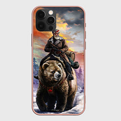 Чехол для iPhone 12 Pro Max Красноармеец на медведе, цвет: 3D-светло-розовый