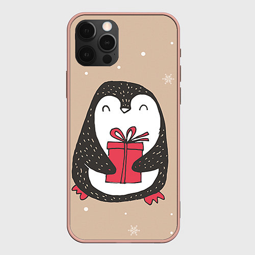 Чехол iPhone 12 Pro Max Пингвин с подарком / 3D-Светло-розовый – фото 1