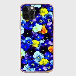 Чехол для iPhone 12 Pro Max Синие цветы, цвет: 3D-светло-розовый