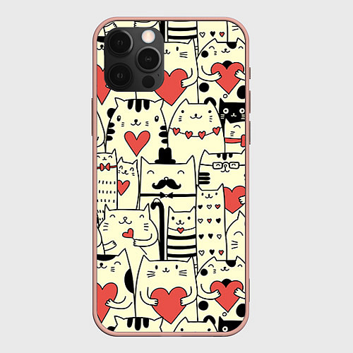 Чехол iPhone 12 Pro Max Любящие котики / 3D-Светло-розовый – фото 1