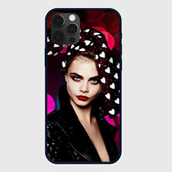 Чехол для iPhone 12 Pro Max Кара Делевинь - бант с сердцами, цвет: 3D-черный