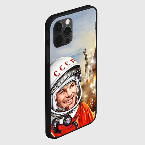 Чехол iPhone 12 Pro Max Гагарин взлетает / 3D-Черный – фото 2
