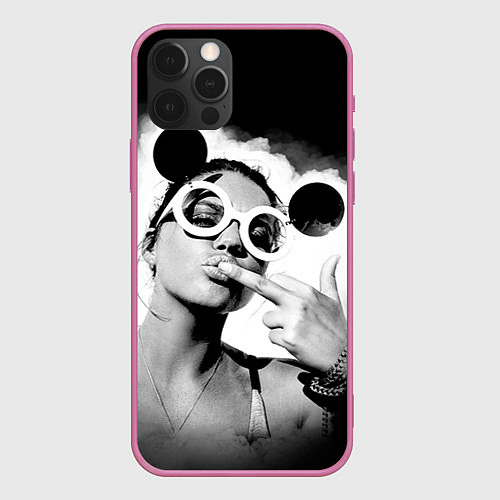 Чехол iPhone 12 Pro Max Девушка в очках / 3D-Малиновый – фото 1