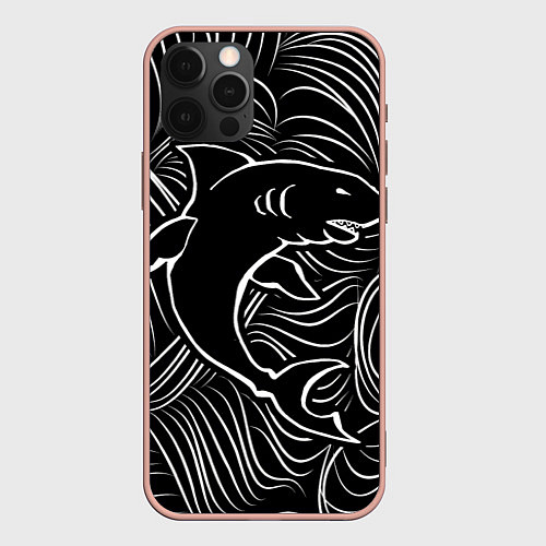 Чехол iPhone 12 Pro Max Акула в в морской пучине / 3D-Светло-розовый – фото 1