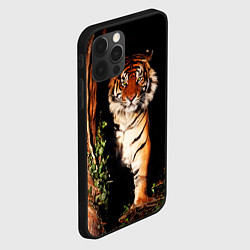 Чехол для iPhone 12 Pro Тигр выглядывает из темноты - большая картинка, цвет: 3D-черный — фото 2