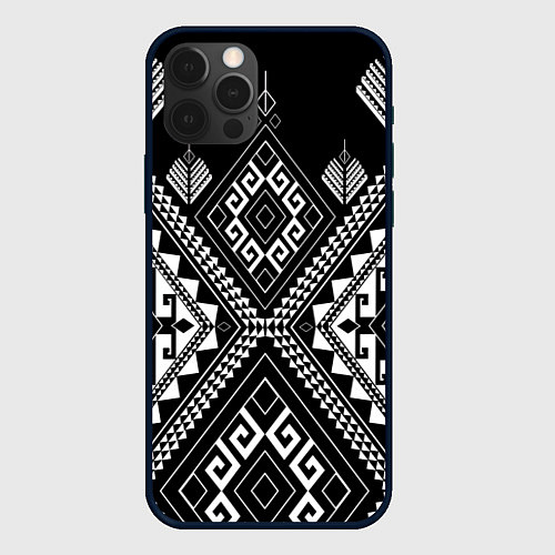 Чехол iPhone 12 Pro Индейские мотивы / 3D-Черный – фото 1