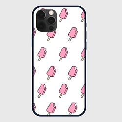 Чехол для iPhone 12 Pro Мороженое розовое, цвет: 3D-черный
