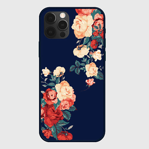 Чехол iPhone 12 Pro Fashion flowers / 3D-Черный – фото 1
