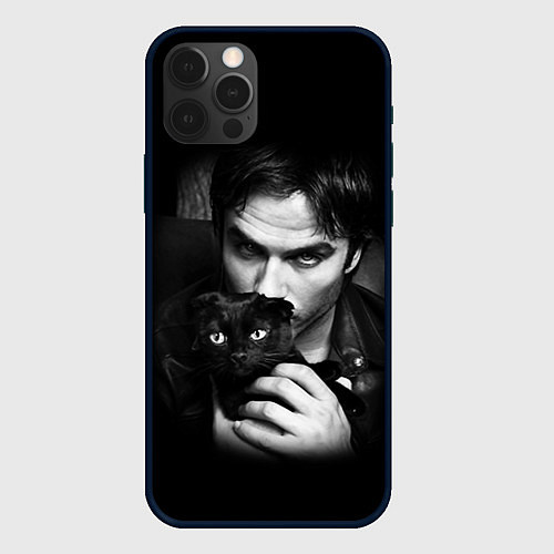 Чехол iPhone 12 Pro Деймон Сальваторе с котом / 3D-Черный – фото 1