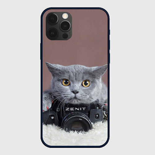 Чехол iPhone 12 Pro Котик фотограф / 3D-Черный – фото 1