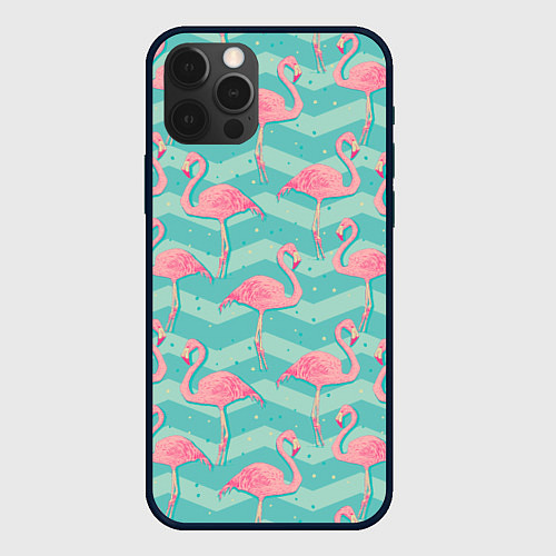 Чехол iPhone 12 Pro Flamingo Pattern / 3D-Черный – фото 1