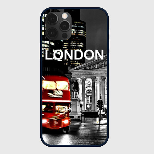 Чехол iPhone 12 Pro Лондон - ночной автобус / 3D-Черный – фото 1