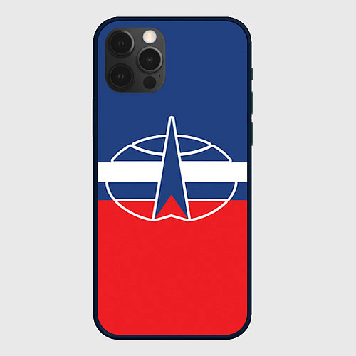 Чехол iPhone 12 Pro Флаг космический войск РФ / 3D-Черный – фото 1