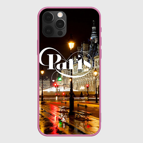 Чехол iPhone 12 Pro Night Paris / 3D-Малиновый – фото 1