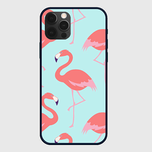 Чехол iPhone 12 Pro Розовые фламинго / 3D-Черный – фото 1