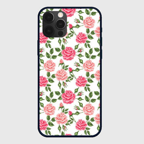 Чехол iPhone 12 Pro Розы Паттерн / 3D-Черный – фото 1