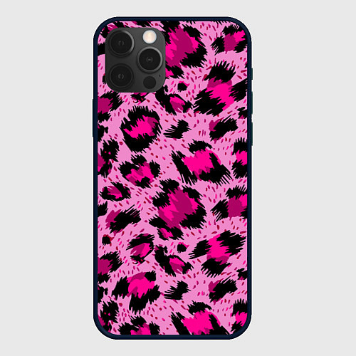 Чехол iPhone 12 Pro Розовый леопард / 3D-Черный – фото 1