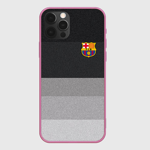 Чехол iPhone 12 Pro ФК Барселона: Серый стиль / 3D-Малиновый – фото 1