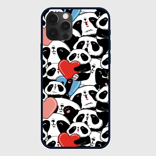 Чехол iPhone 12 Pro Милые панды / 3D-Черный – фото 1