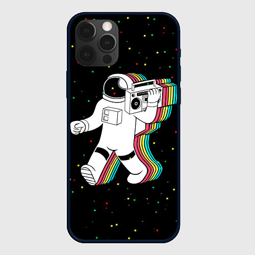 Чехол iPhone 12 Pro Космонавт с магнитофоном / 3D-Черный – фото 1