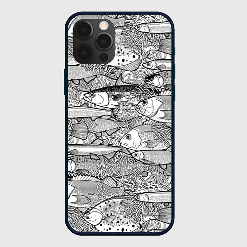 Чехол iPhone 12 Pro Рыбы графика / 3D-Черный – фото 1