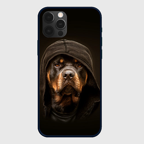 Чехол iPhone 12 Pro Ротвейлер в капюшоне / 3D-Черный – фото 1