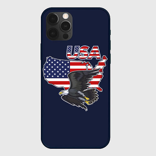 Чехол iPhone 12 Pro USA - flag and eagle / 3D-Черный – фото 1