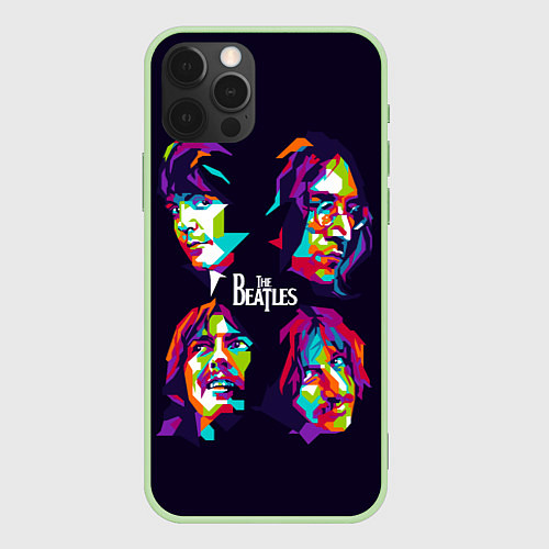 Чехол iPhone 12 Pro The Beatles: Art Faces / 3D-Салатовый – фото 1